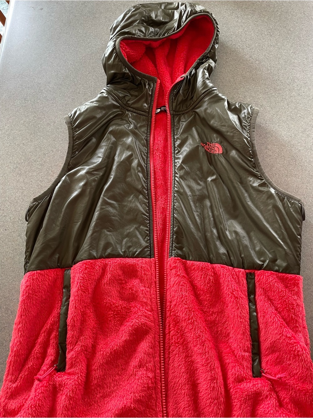 The North Face Kids Pink Fleece & Olive Hooded Vest